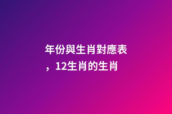 年份與生肖對應表，12生肖的生肖